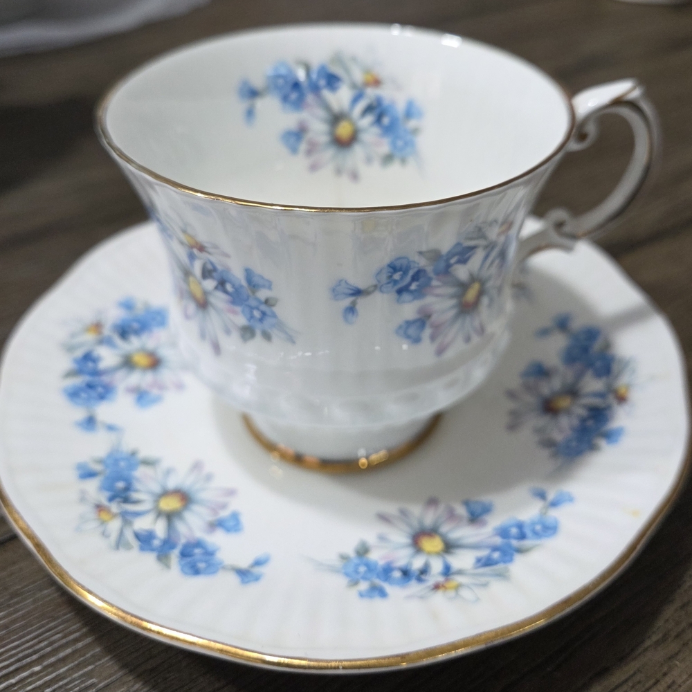 Elegant Blue Floral Teacup and Saucer Set